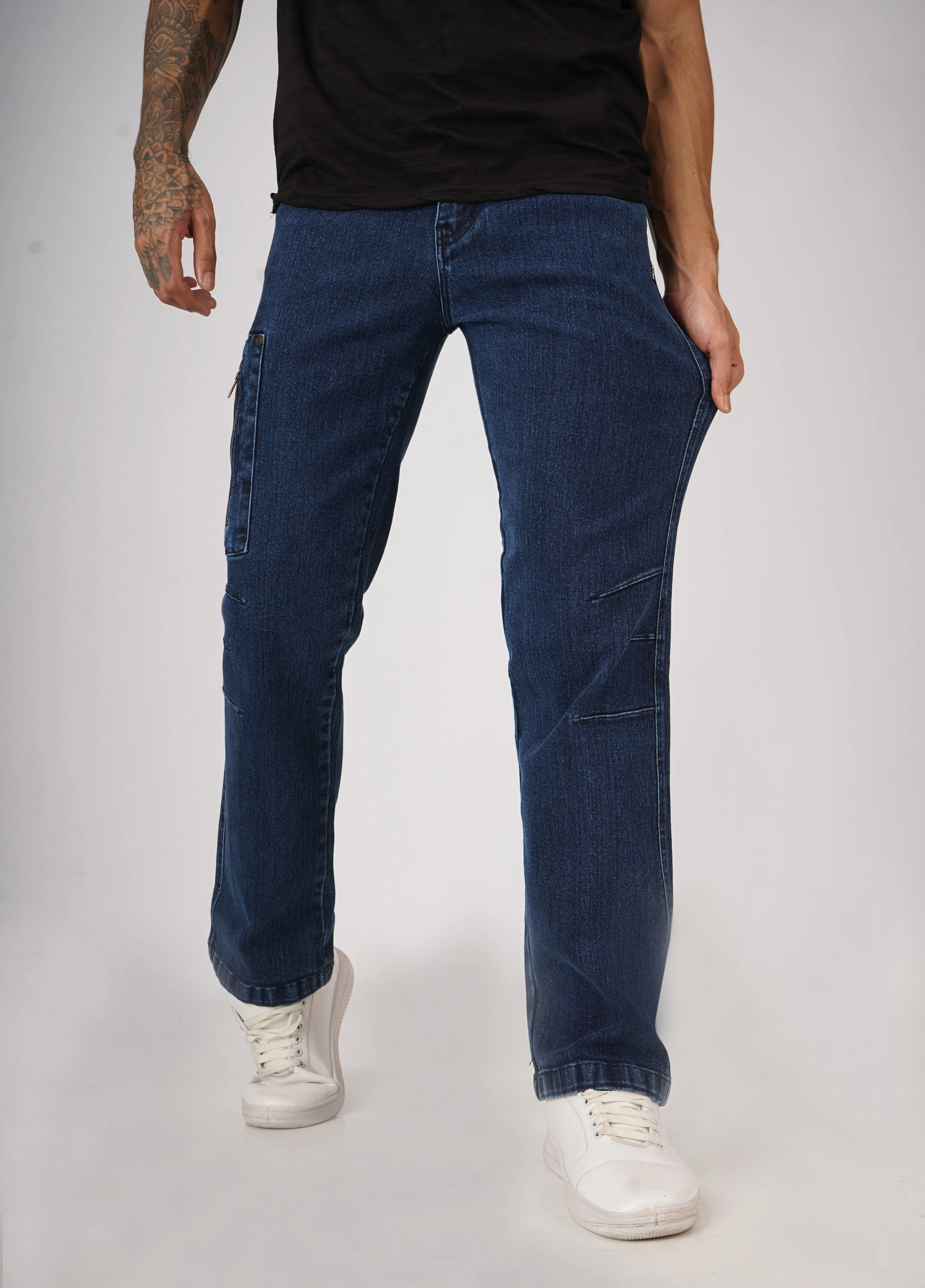 Acid Wash Straight Fit Blue Denims