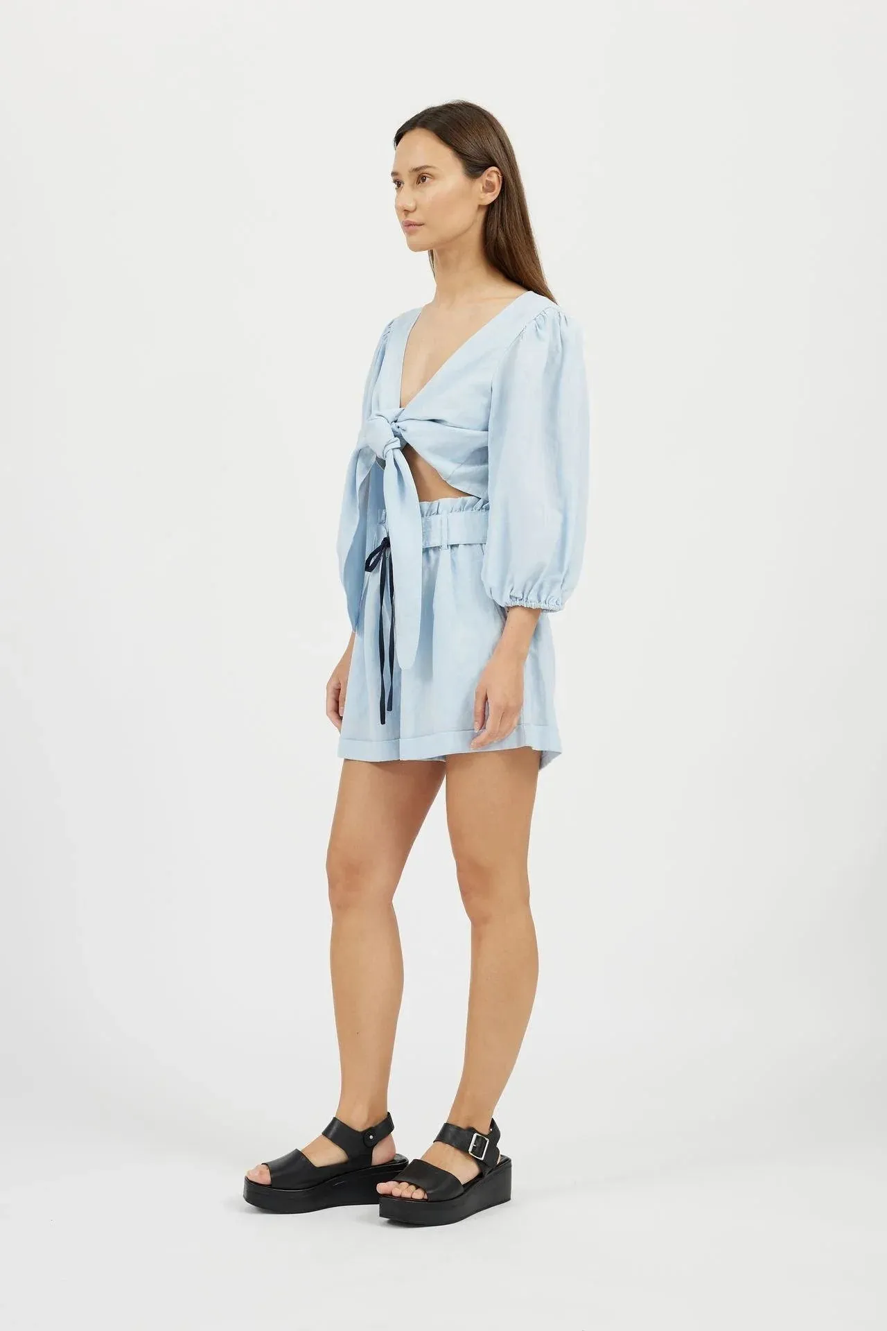 Bamboo Linen Shorts and Linen Top (Light Blue)