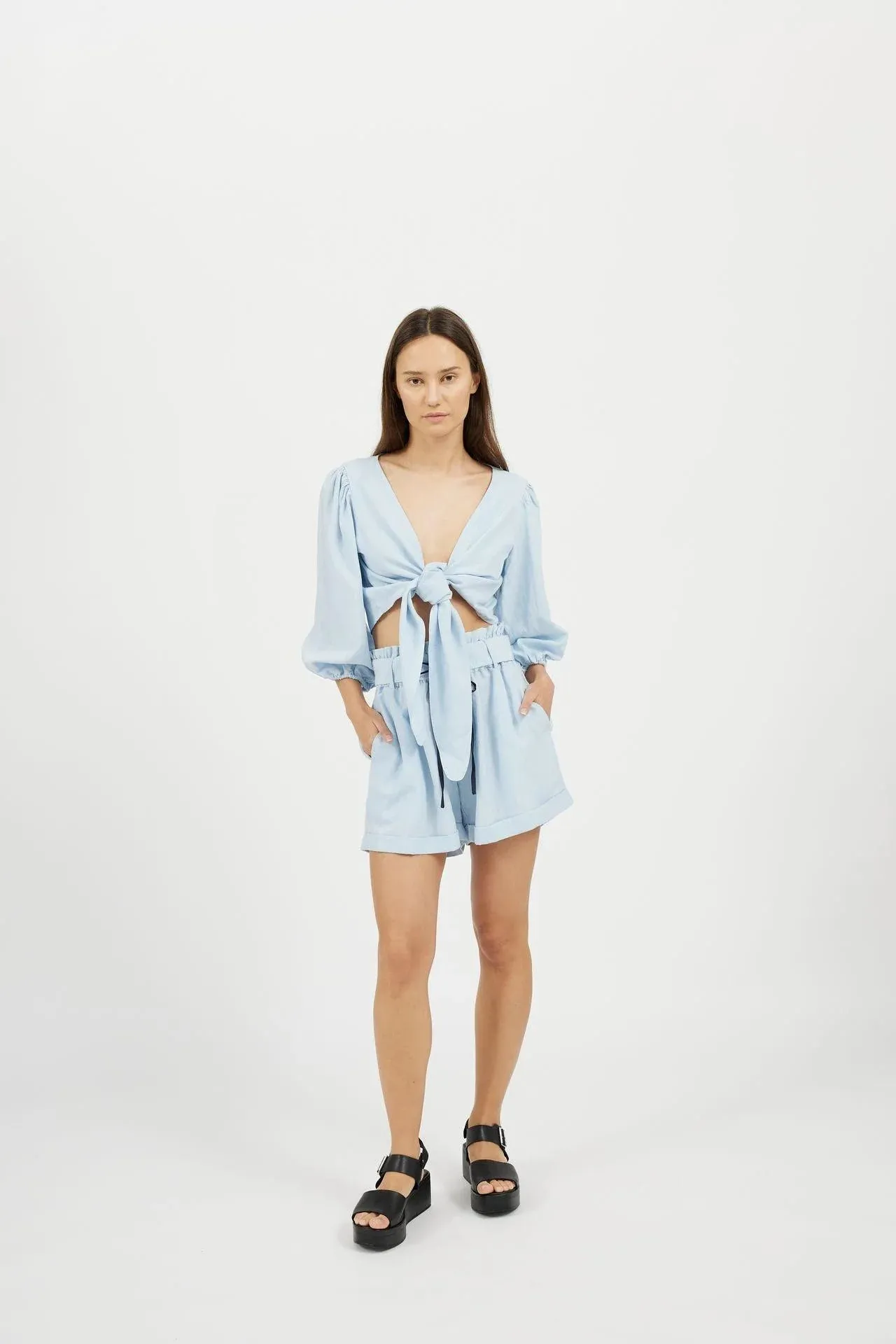 Bamboo Linen Shorts and Linen Top (Light Blue)