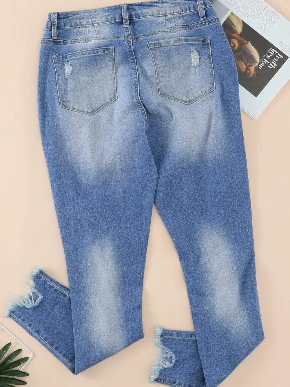 Blue Distressed Boyfriend Jeans