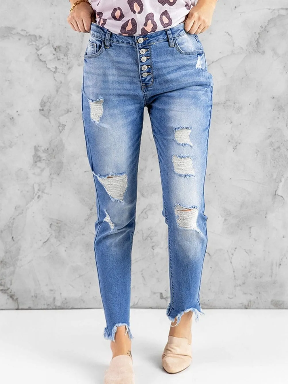 Blue Distressed Boyfriend Jeans