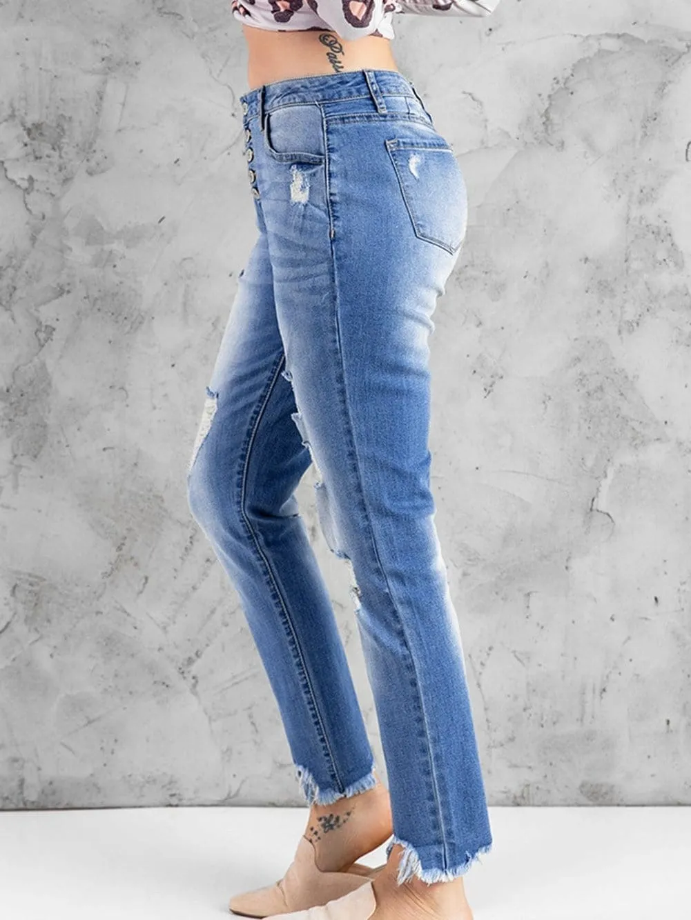 Blue Distressed Boyfriend Jeans