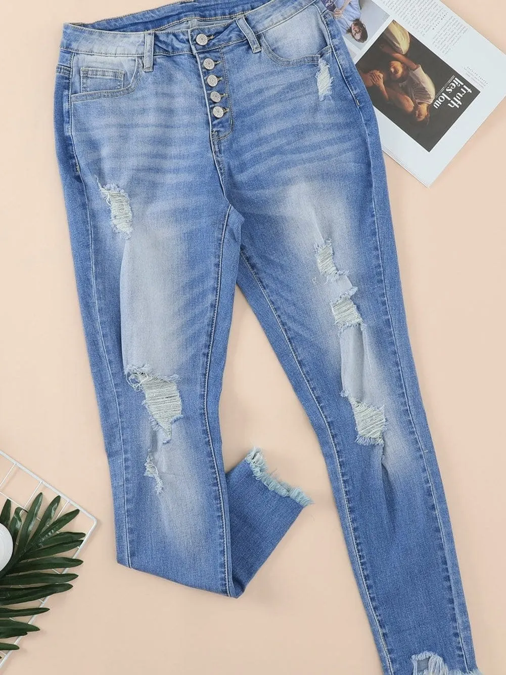 Blue Distressed Boyfriend Jeans