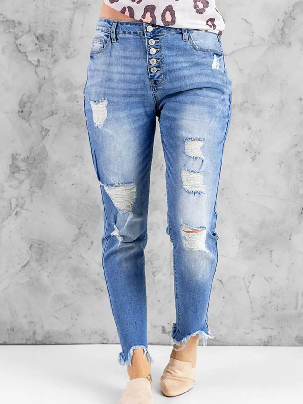 Blue Distressed Boyfriend Jeans