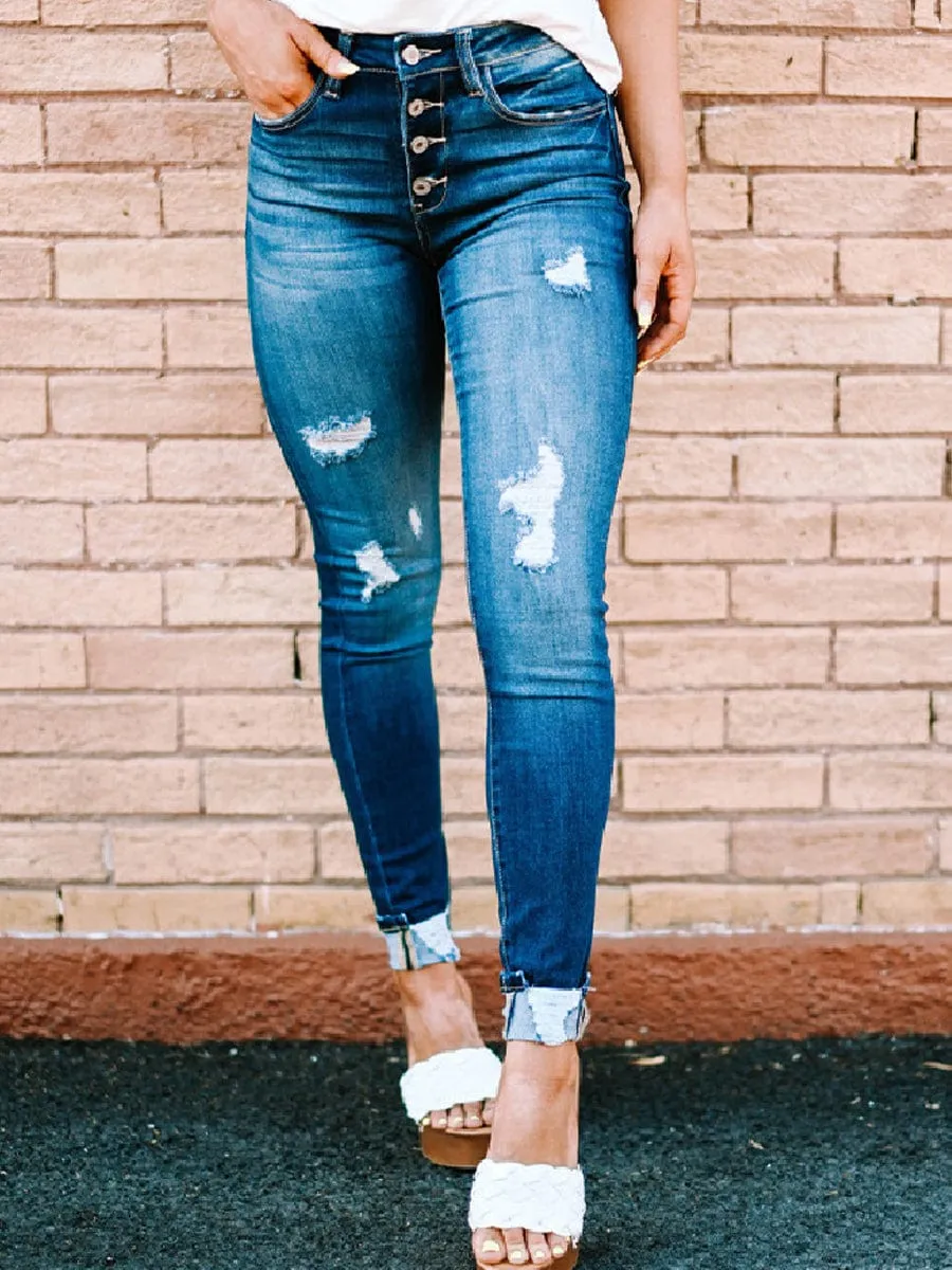 Blue Distressed Boyfriend Jeans