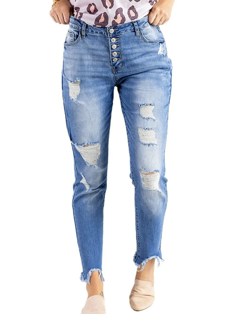 Blue Distressed Boyfriend Jeans