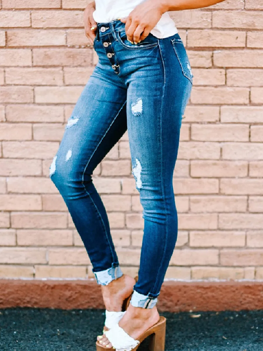 Blue Distressed Boyfriend Jeans