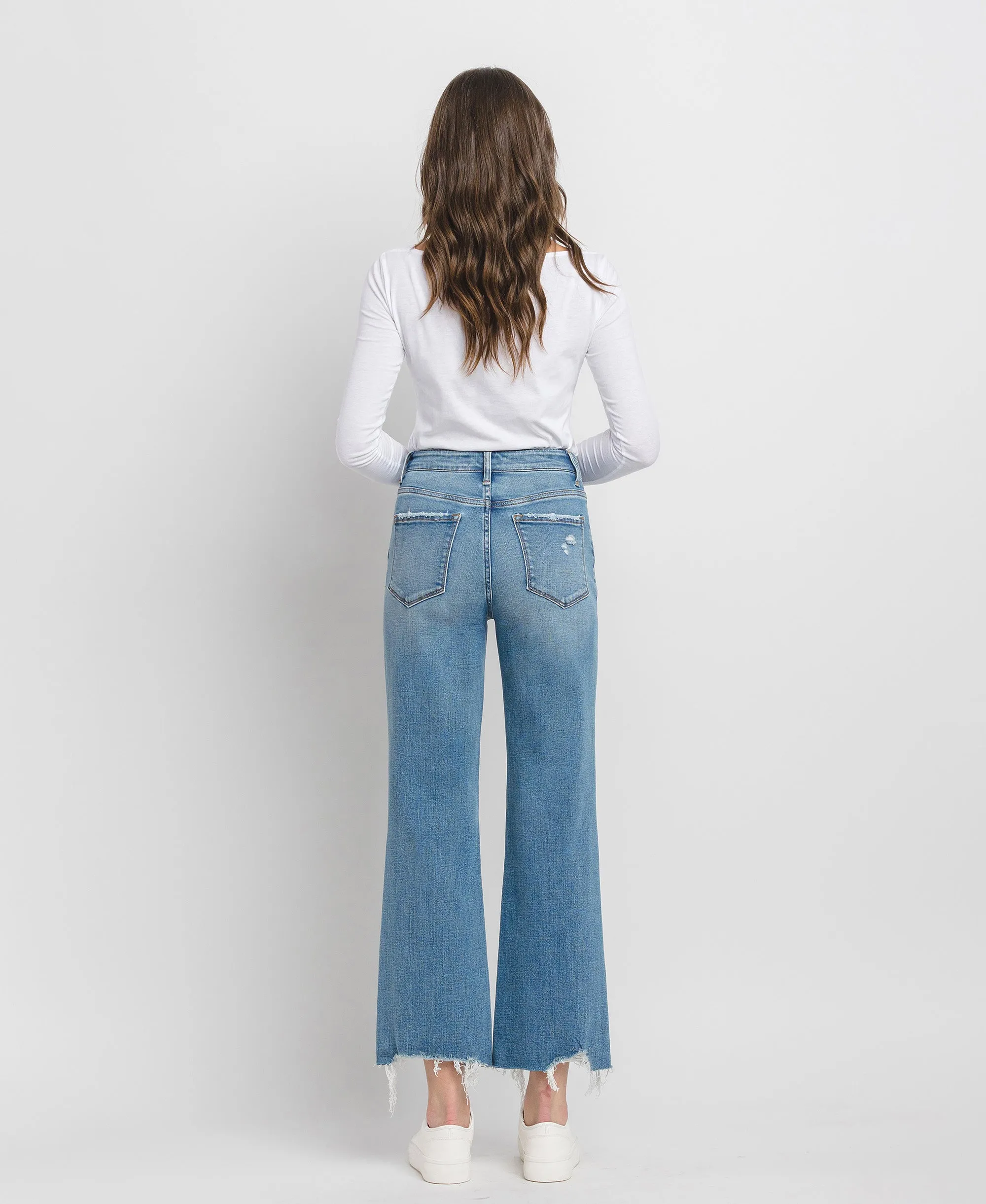 Blue Grove - High Rise Distressed Slim Wide Leg Jeans