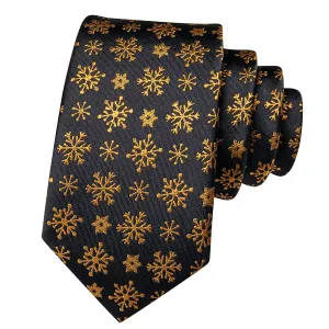 Classy Men Black Gold Snowflake Silk Tie