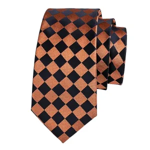 Classy Men Orange Black Diamond Silk Tie