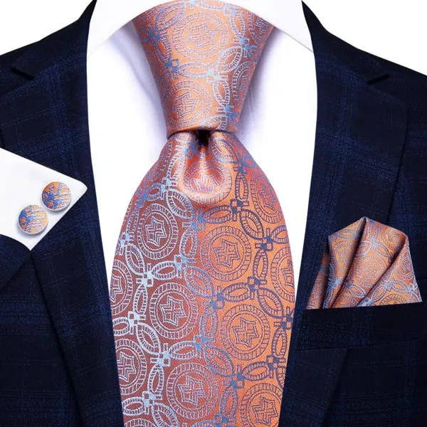 Classy Men Orange Blue Circles Silk Tie