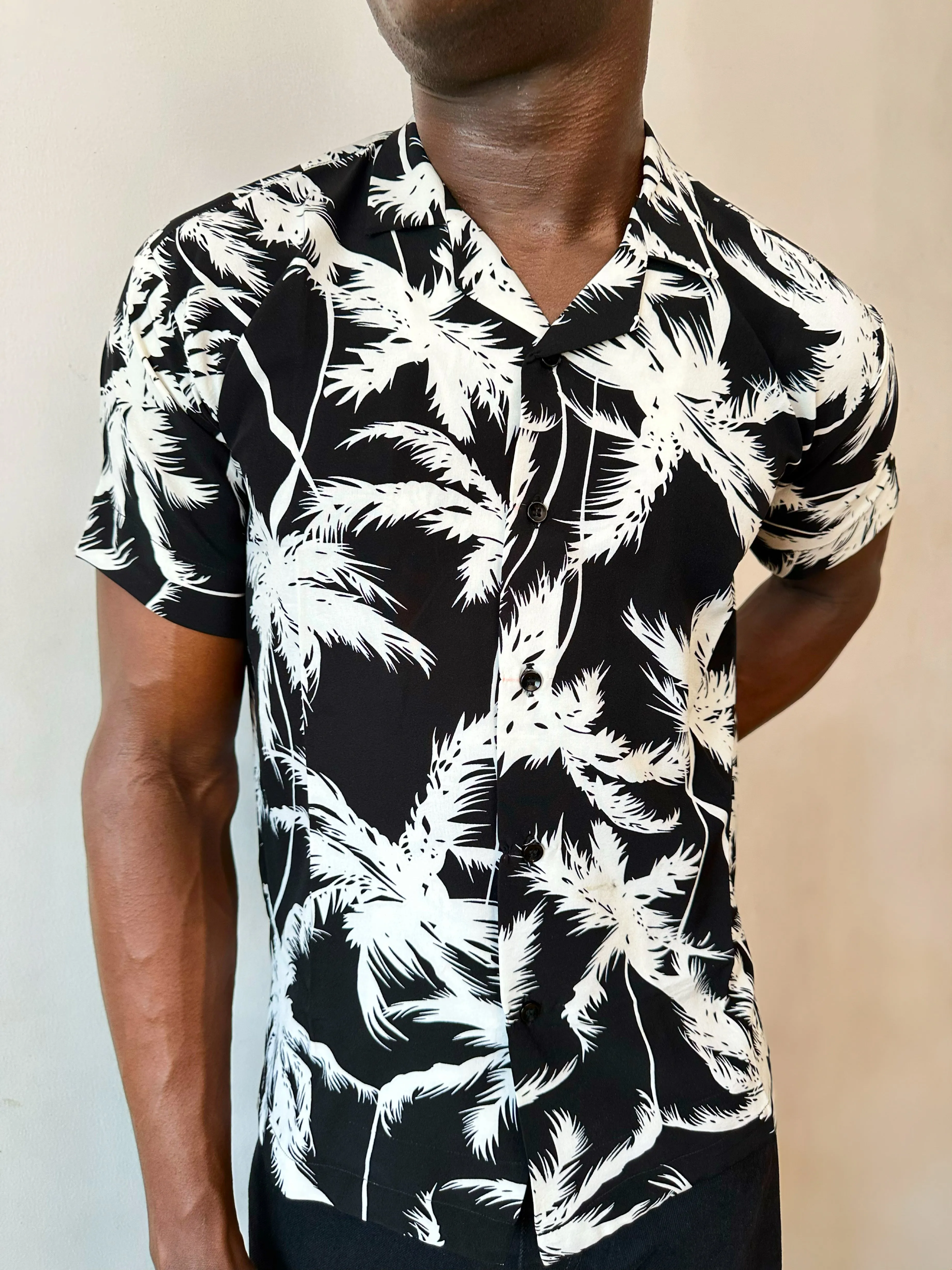 Cole Relaxed Abstract Print Cropfit Cuban Shirt