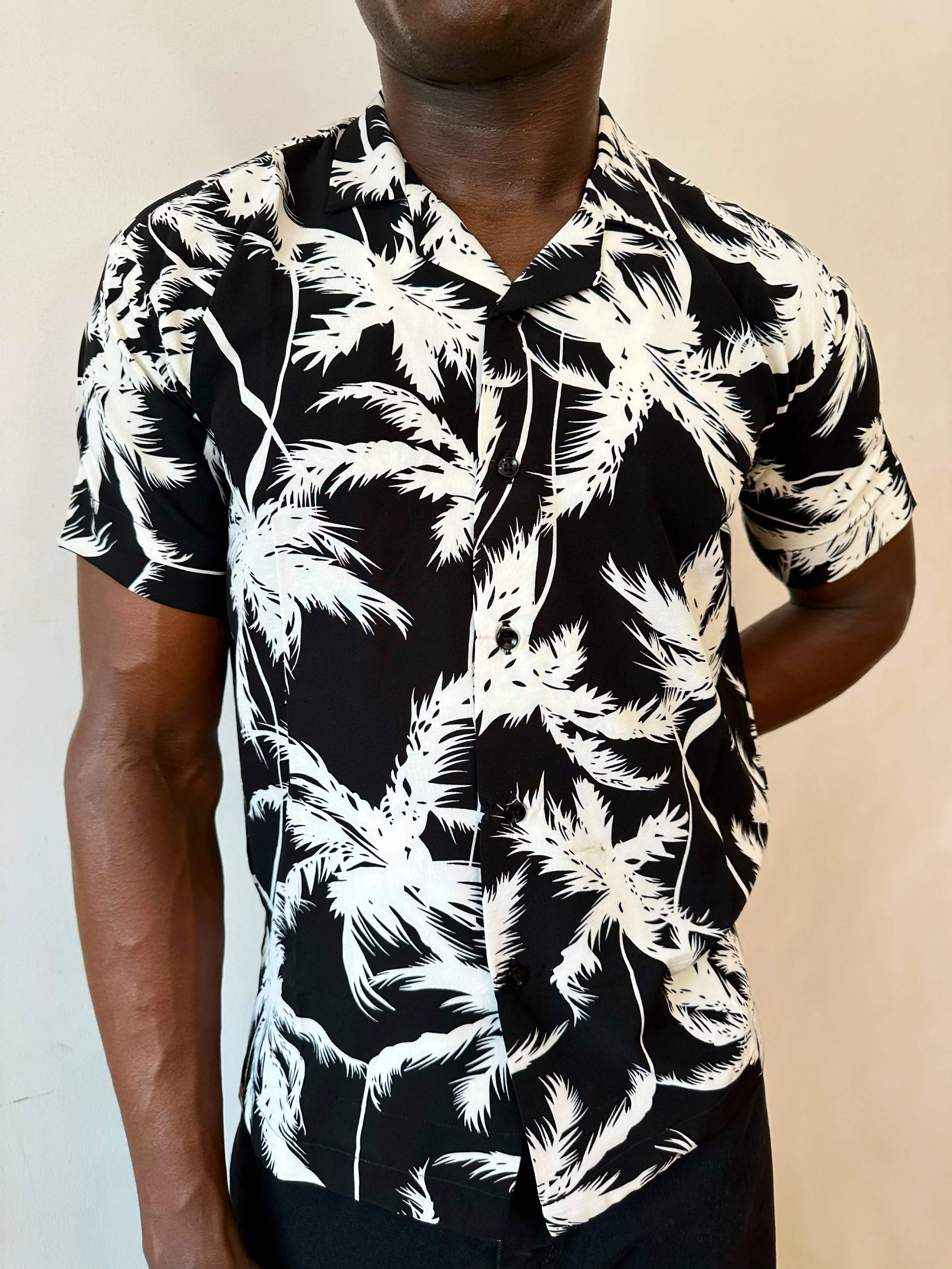 Cole Relaxed Abstract Print Cropfit Cuban Shirt