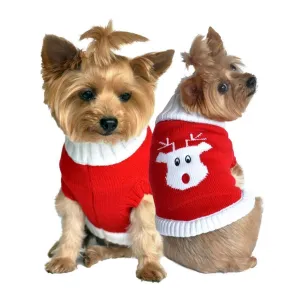 Combed Cotton Red Rudolph Holiday Dog Sweater