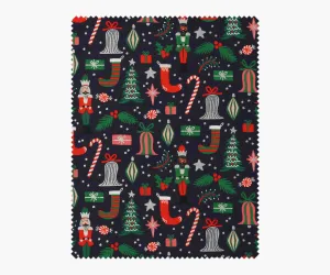 Deck The Halls Metallic Cotton Fabric - Navy