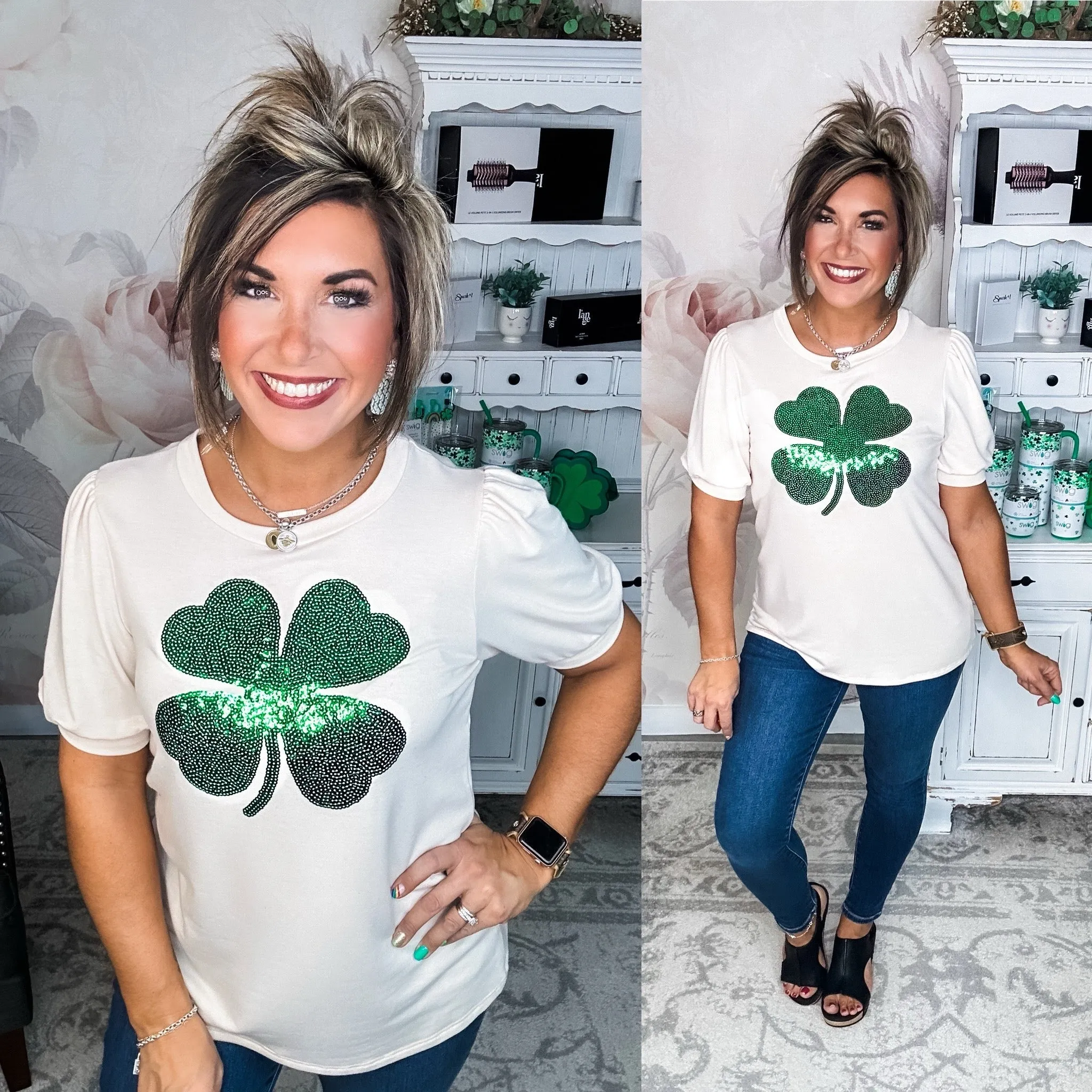 Find Your Luck Sequin Shamrock Top