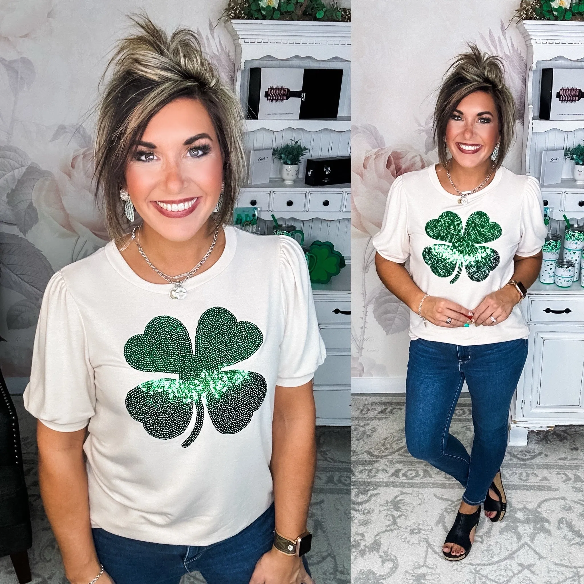 Find Your Luck Sequin Shamrock Top