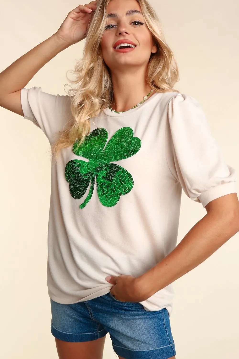 Find Your Luck Sequin Shamrock Top