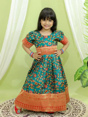 Girl's Silk Green Dresses - Bownbee