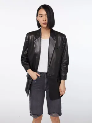 Imaan x FRAME Leather Darted Blazer -- Noir