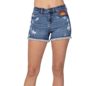 Judy Blue High Rise Sun Embroidery Shorts