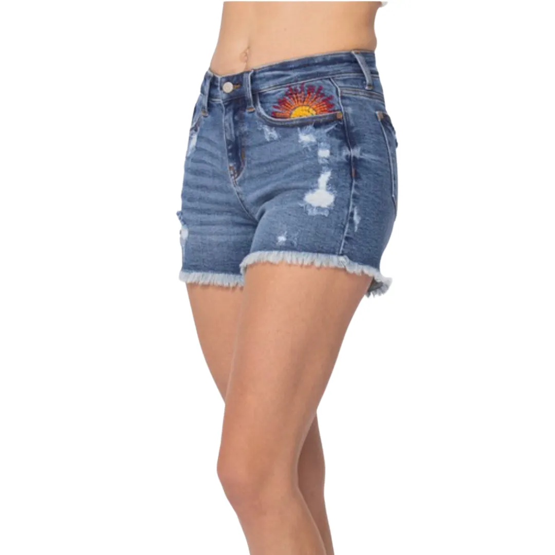 Judy Blue High Rise Sun Embroidery Shorts