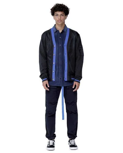 Konus Men's Cardigan With Polyester Panel in Black