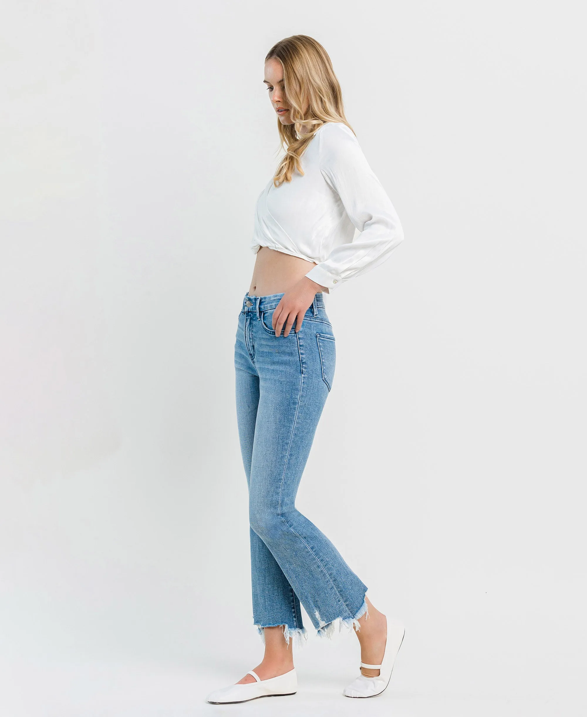 Light Bright - High Rise Seamless Waistband Kick Flare Jeans