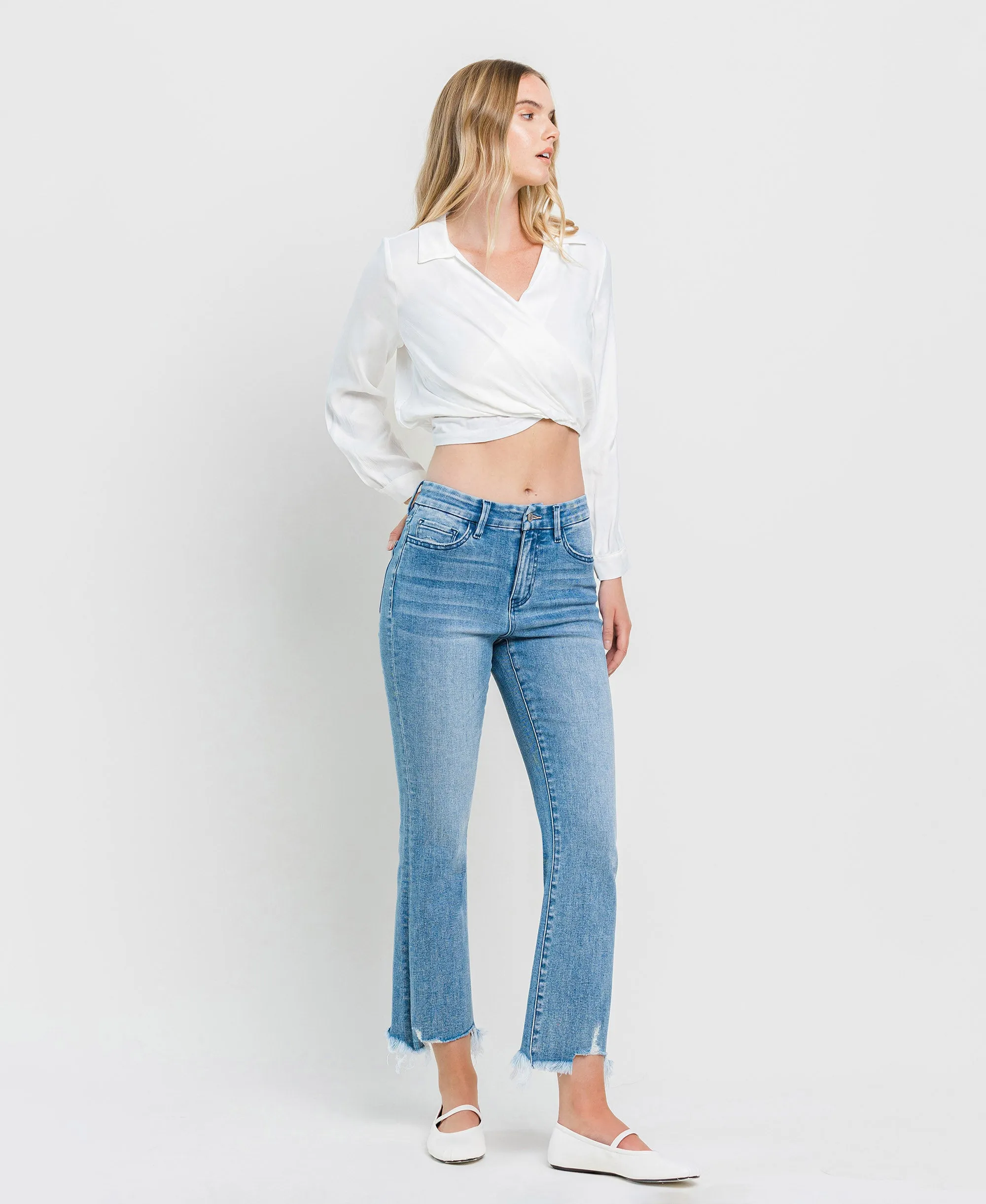 Light Bright - High Rise Seamless Waistband Kick Flare Jeans