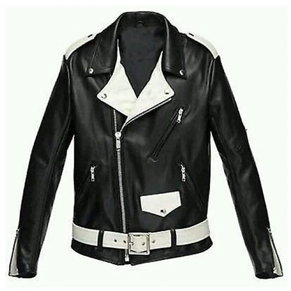 Men Black Brando Motorcycle Leather Jacket