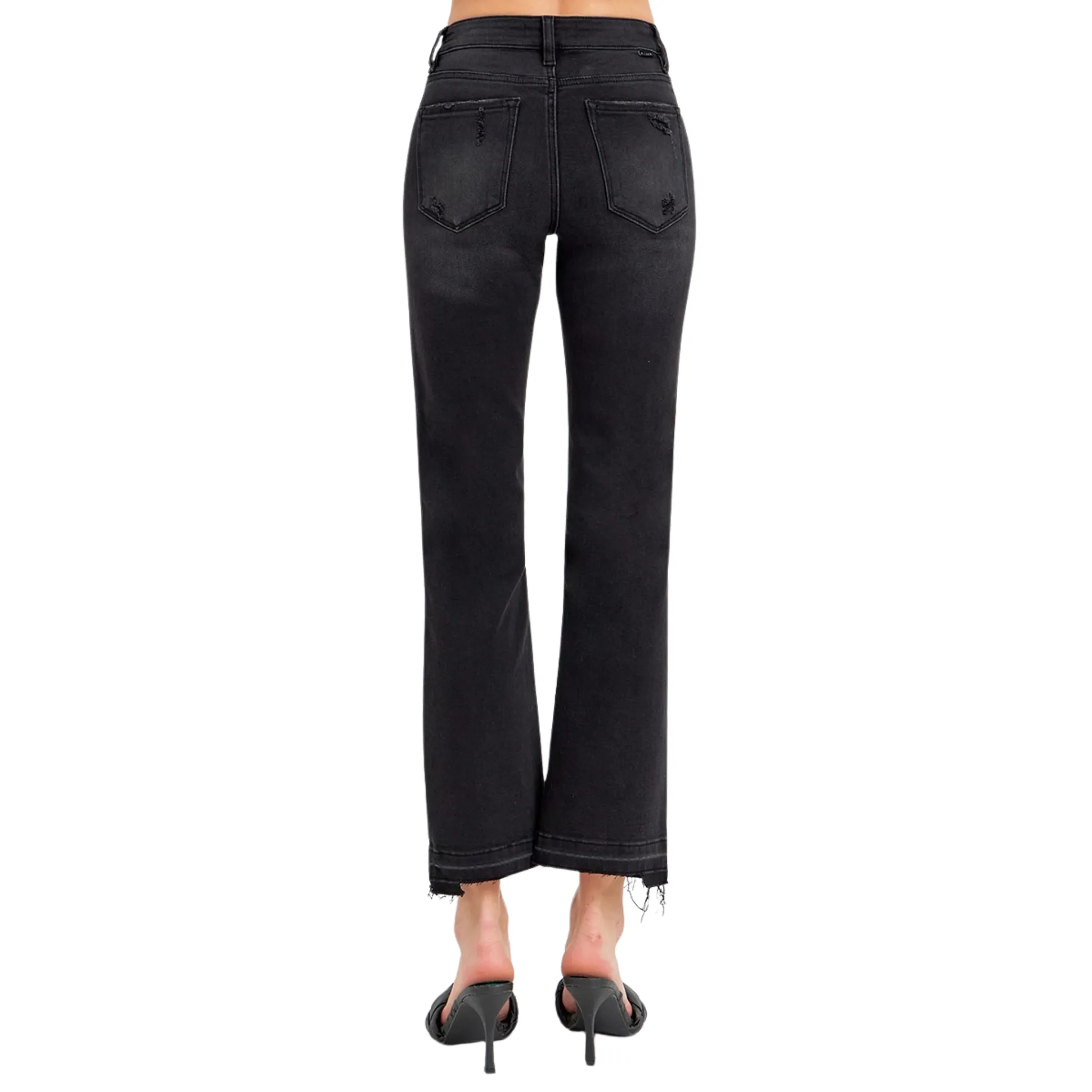 Mid Rise Uneven Released Hem Jeans