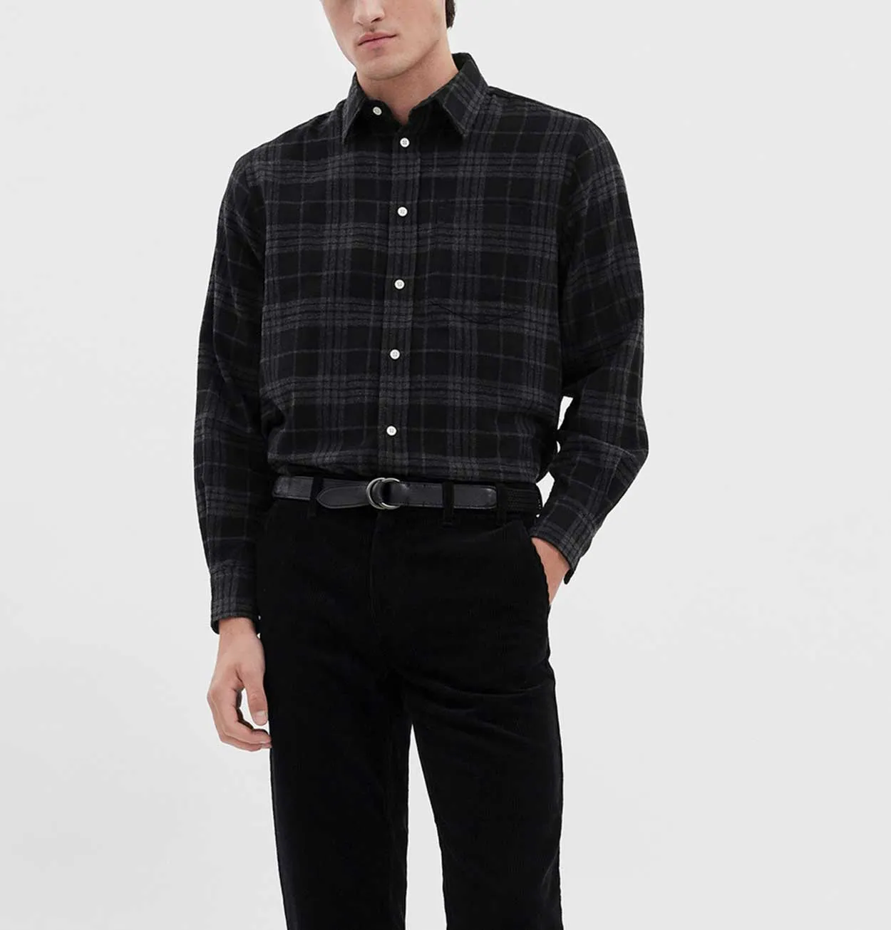 Norse Projects Algot Relaxed Wool Check Shirt in Charcoal Melange