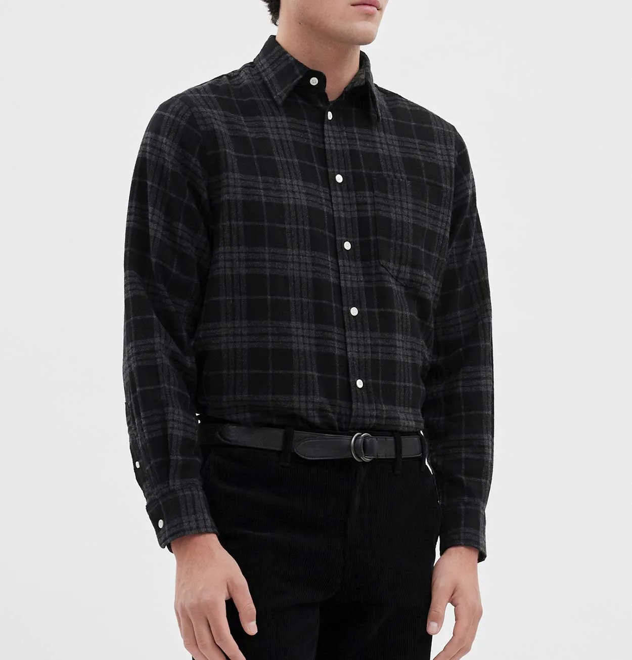 Norse Projects Algot Relaxed Wool Check Shirt in Charcoal Melange