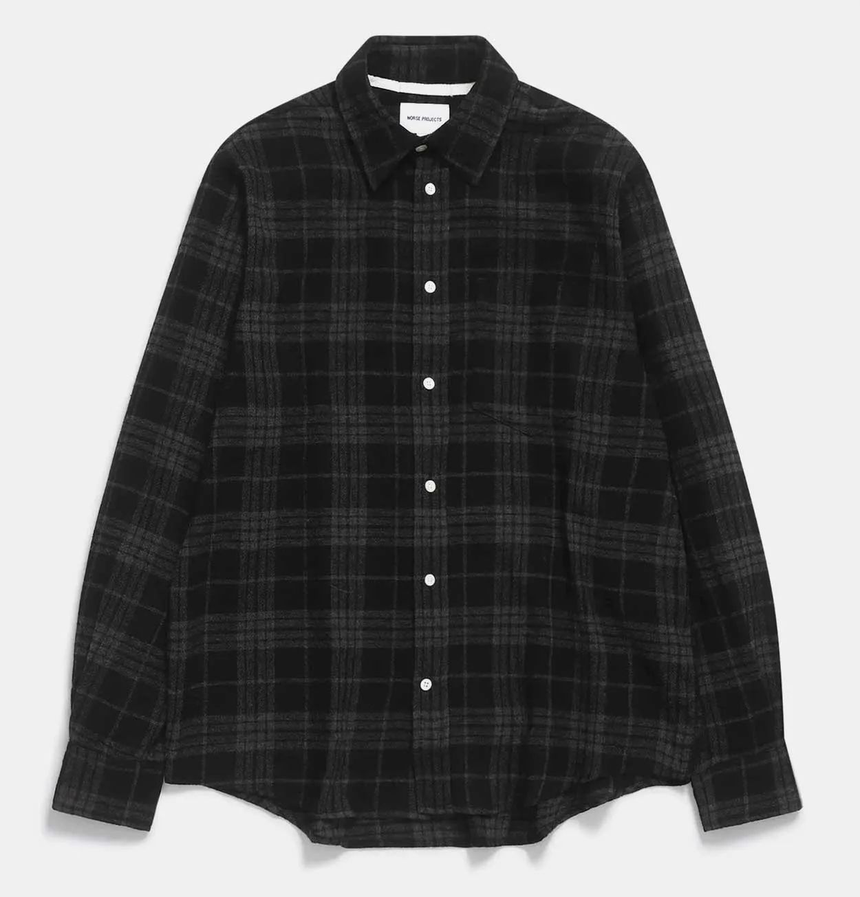 Norse Projects Algot Relaxed Wool Check Shirt in Charcoal Melange