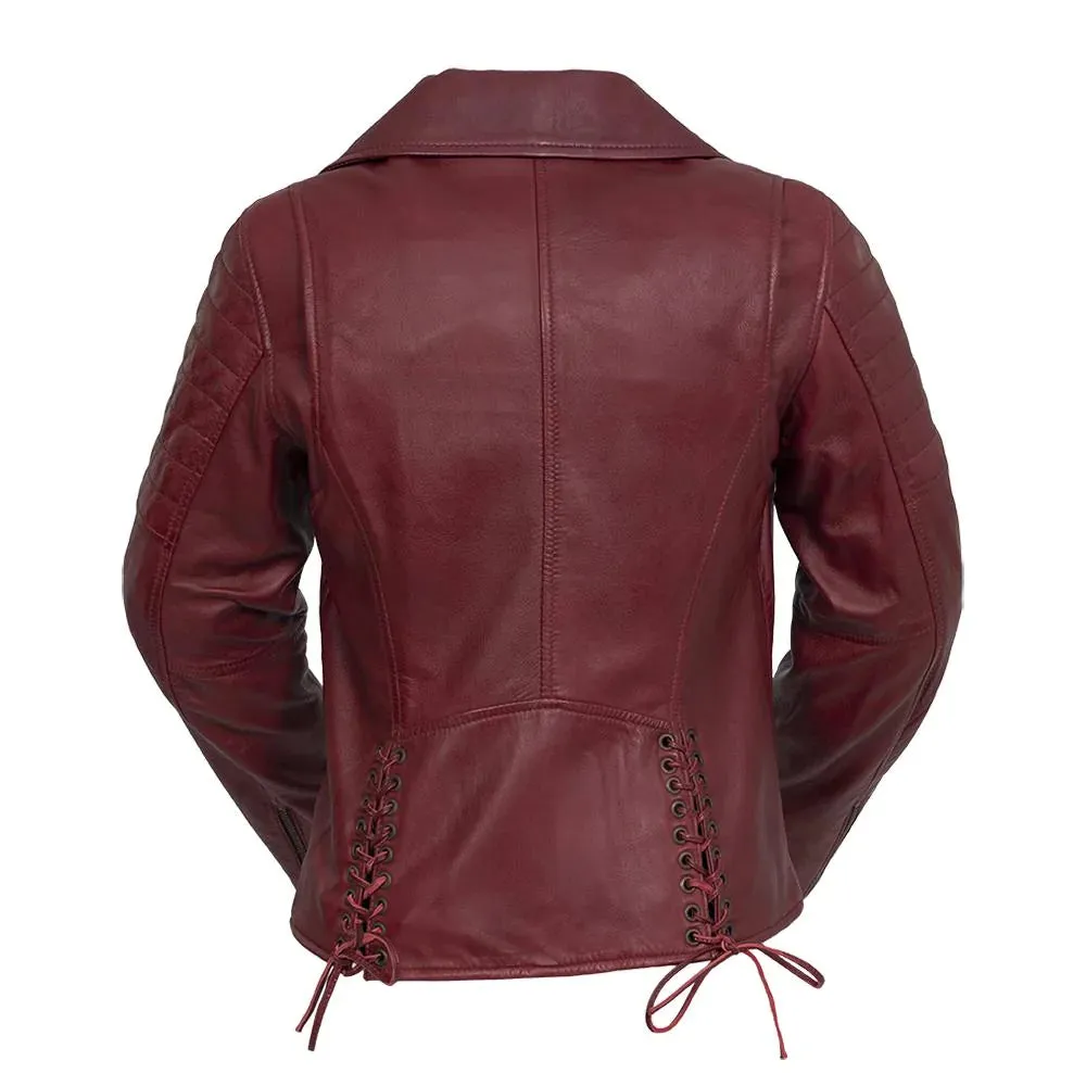 Princess Womens Moto Leather Jacket Oxblood