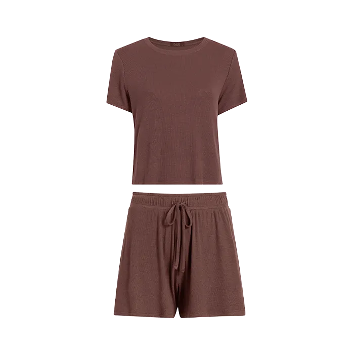 Ribbed Pajama Short Set | Coffee