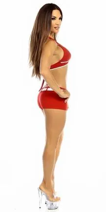 Sexy Sport Band Low Rise Belted Ring Girl Core Gym Shorts - Red/White