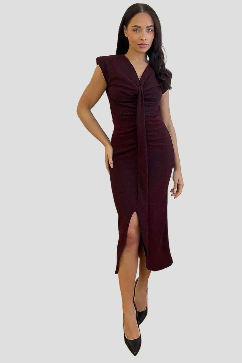 Shimmer Ruched Midi Dress