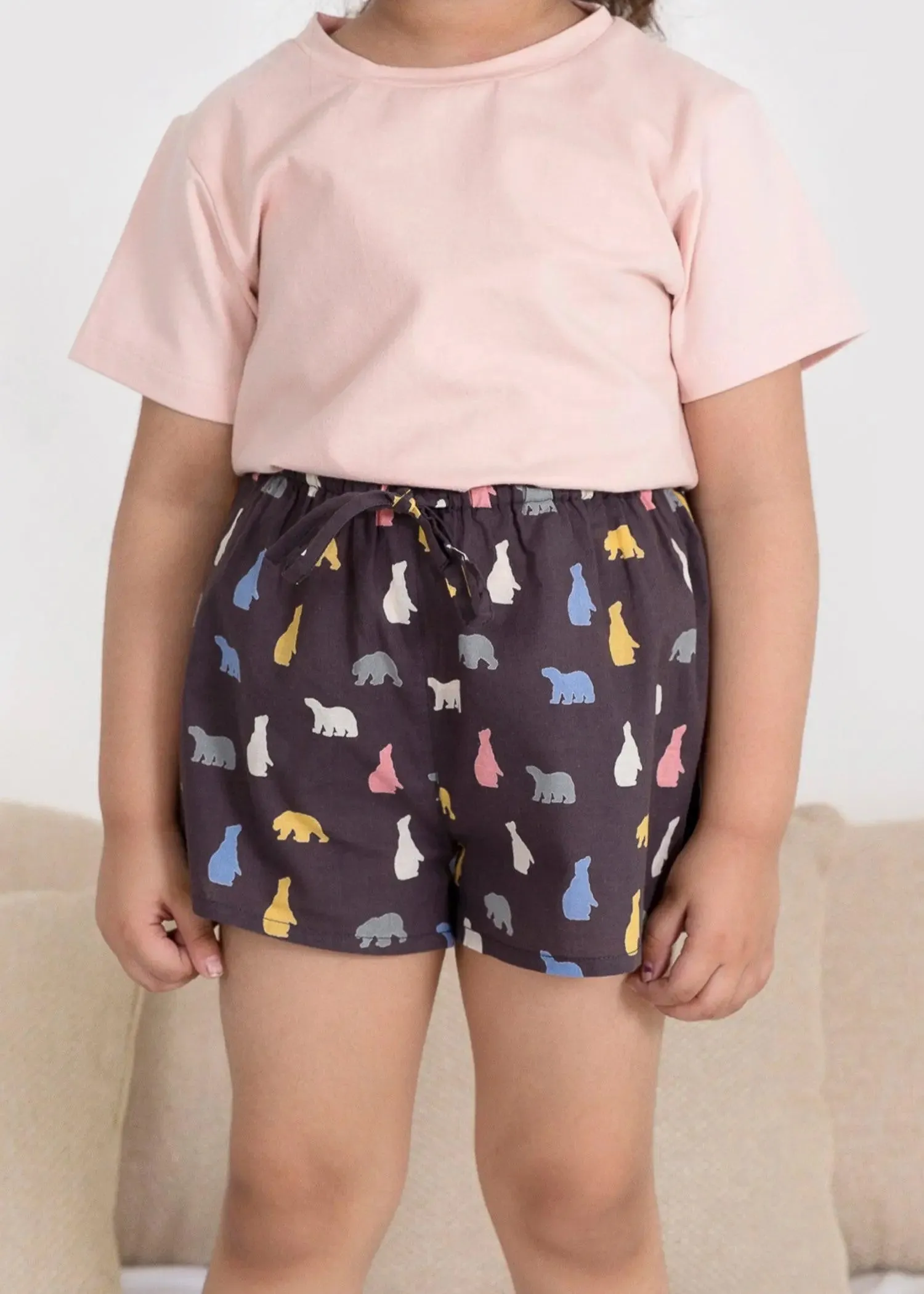 Snooze Bear Brown Cotton Shorts Unisex (1-14 Years)