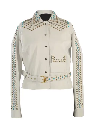 Topaz Studded Collared Leather Jacket