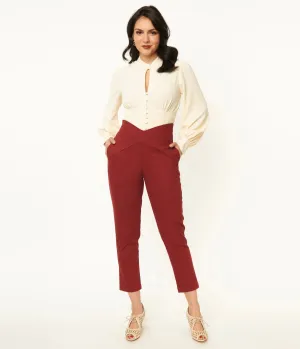 Unique Vintage Burgundy V-Waist Crop Pants