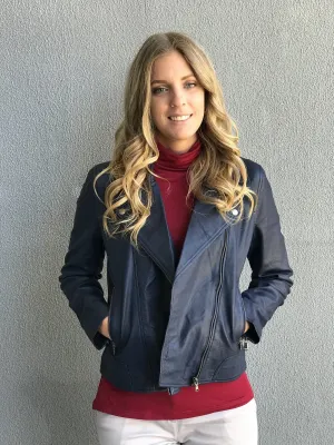 Women's Leather Jacket|Navy Real Leather Jacket Women| Ladies Genuine Leather Jackets|Leather Coats|PORTIA Leather Jacket size M