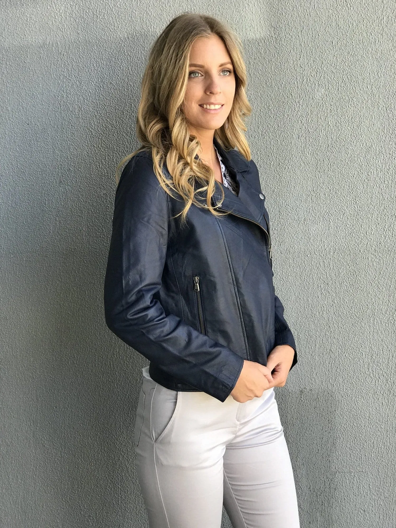 Women's Leather Jacket|Navy Real Leather Jacket Women| Ladies Genuine Leather Jackets|Leather Coats|PORTIA Leather Jacket size M