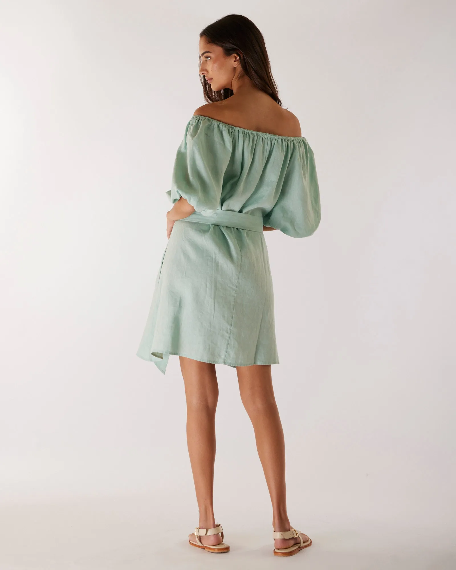 Wren Linen Mini Dress - Seafoam