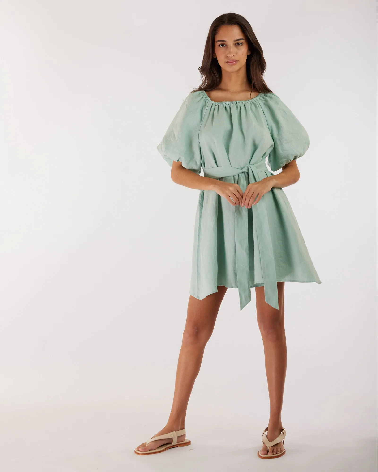 Wren Linen Mini Dress - Seafoam